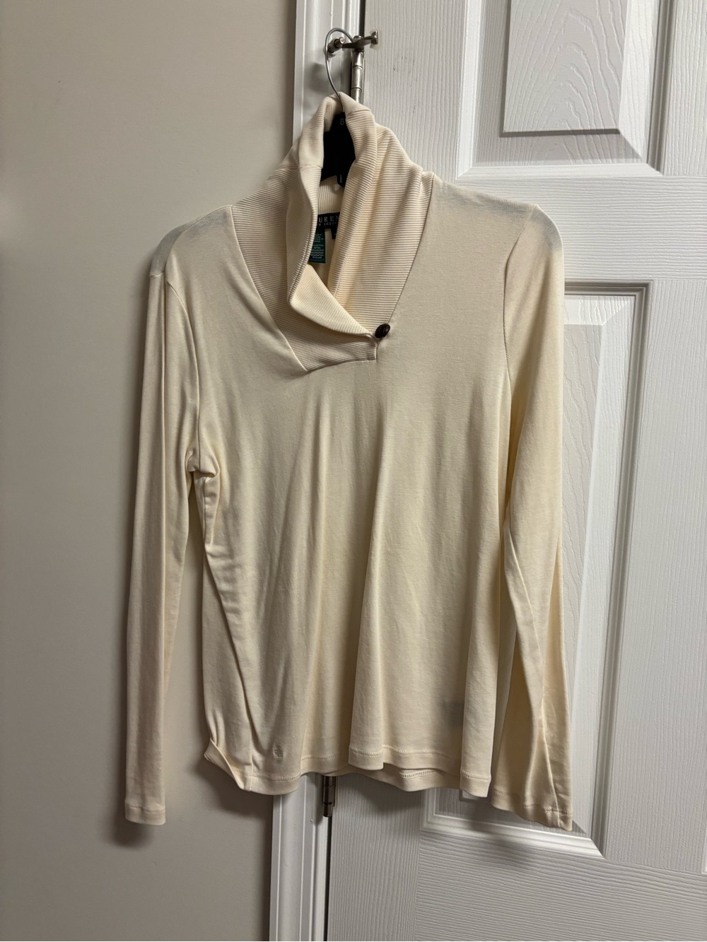 Lauren Ralph Lauren Cream Cowl-Neck Button Sweater